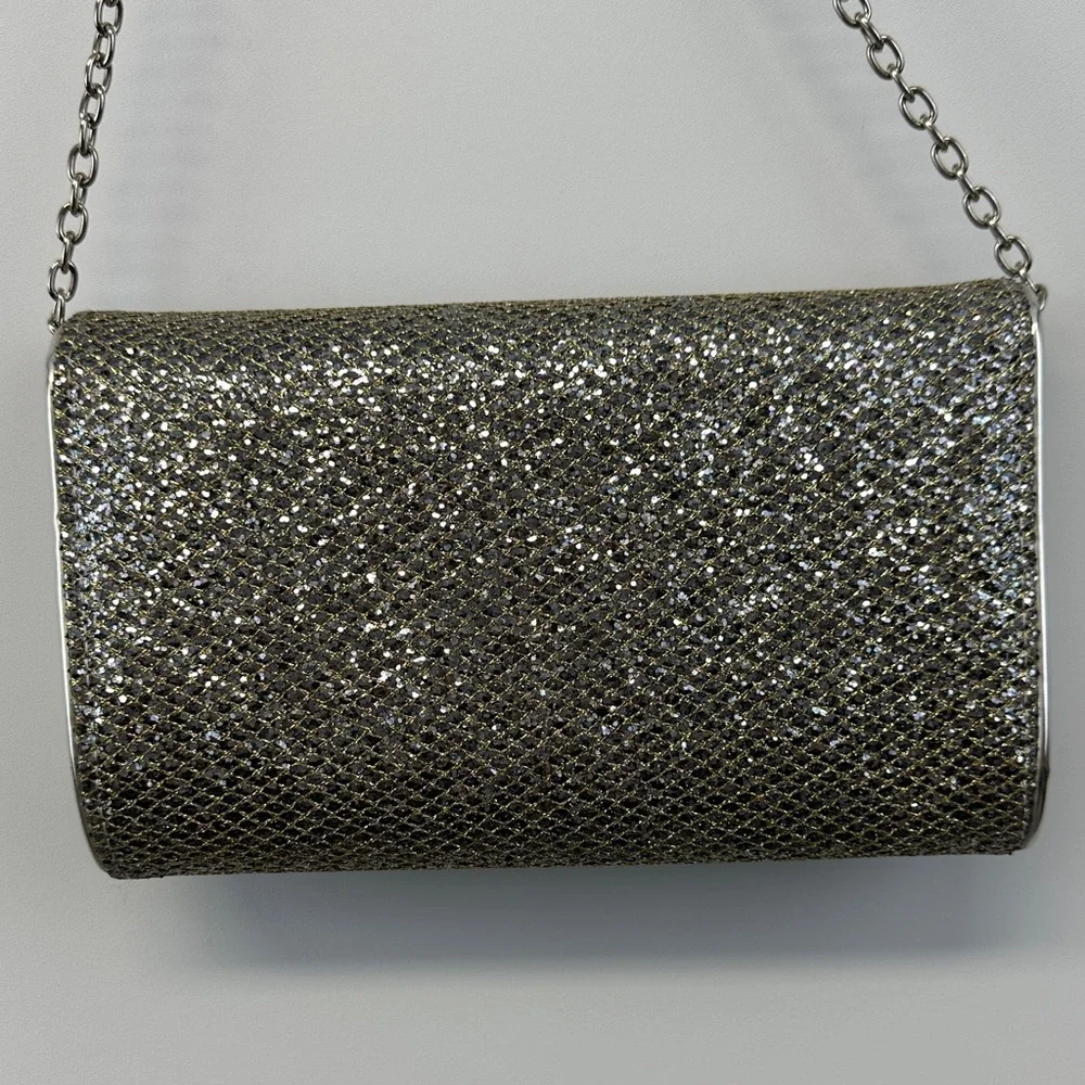 Gianni Bini Crystal Embellished Chain Clutch Silver Gold Rhinestone Evening Bag